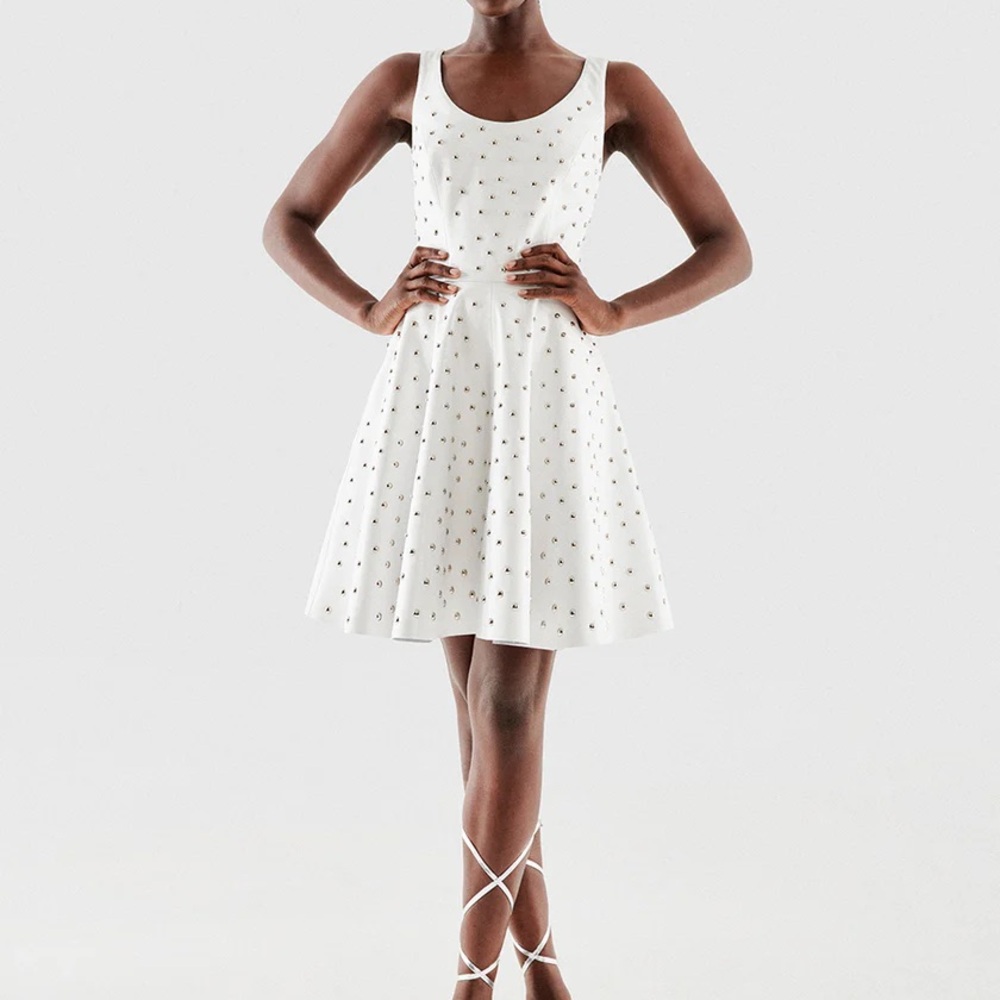 Elegant White Polka Dot Dress